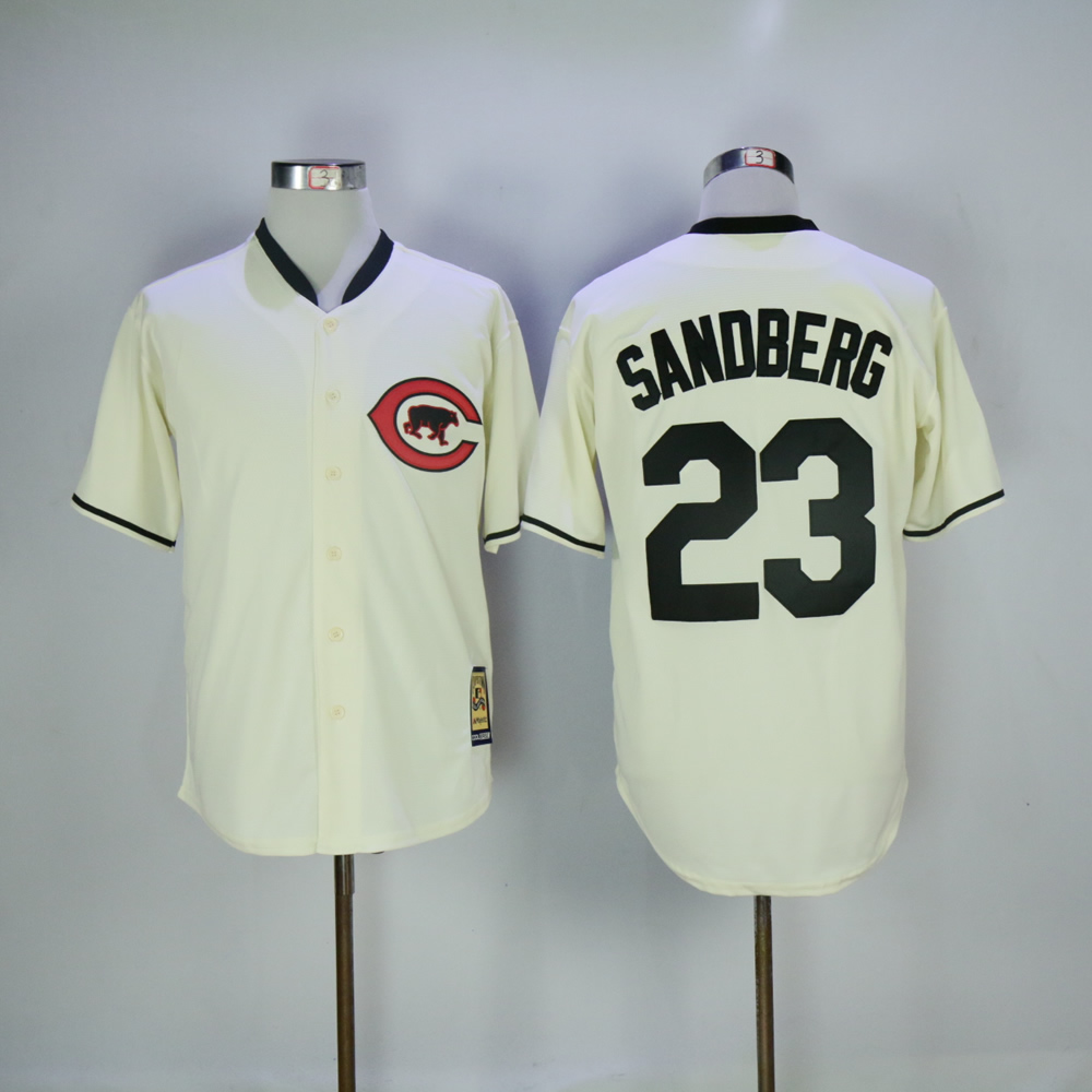 Men Chicago Cubs 23 Sandberg Cream Throwback MLB Jerseys